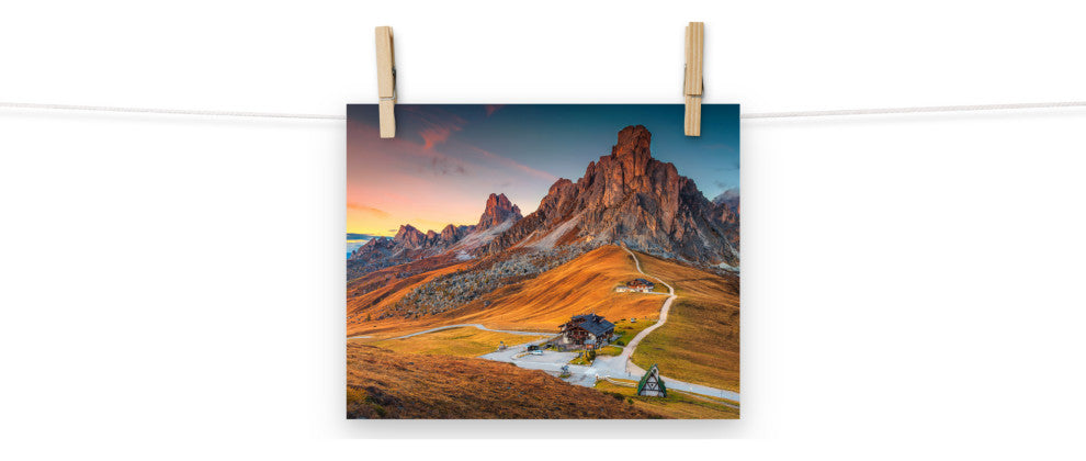 Sunset at Alpine Mountain Pass Rural Landscape Photo Wall Art Print, 8" X 10"