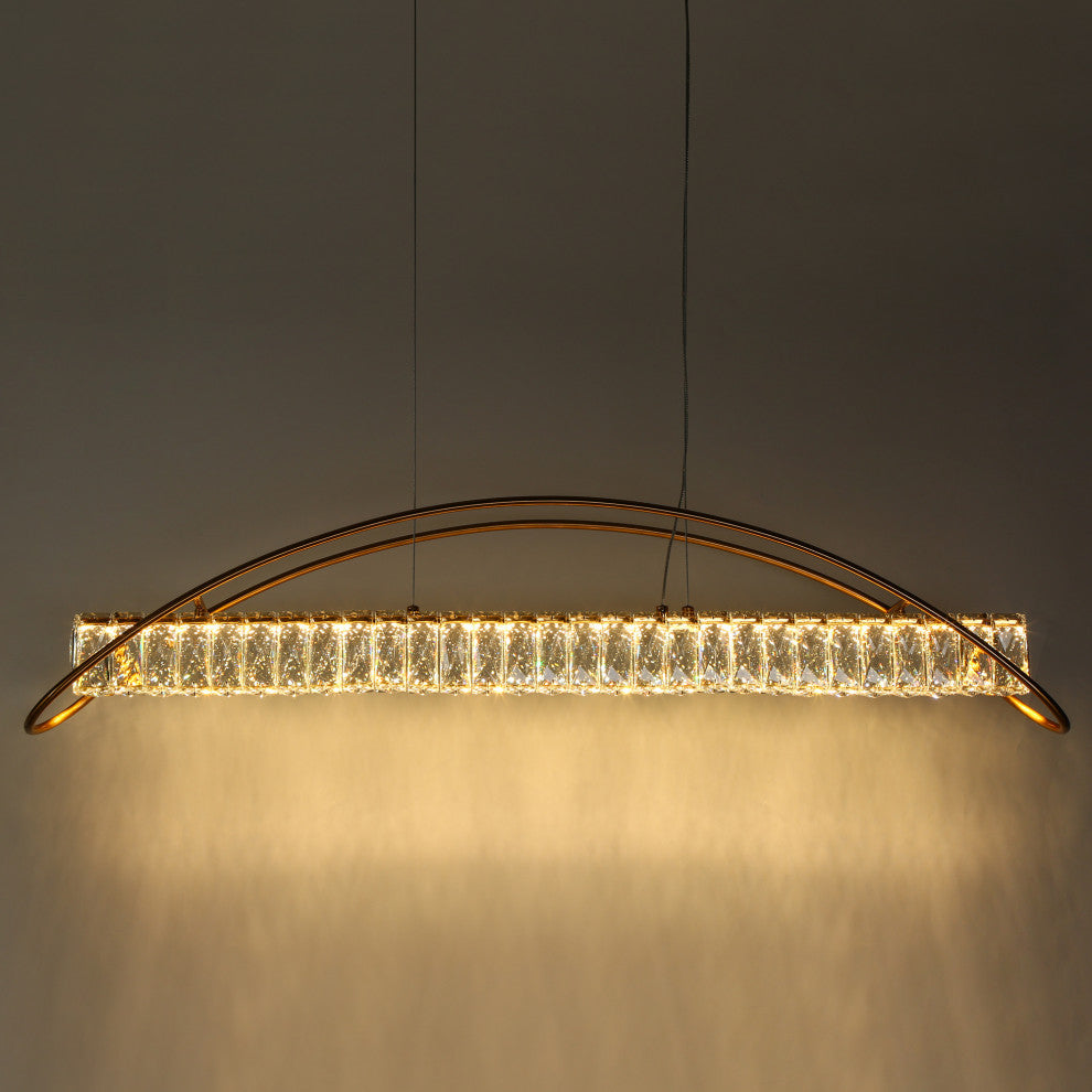 LNC Cardoon 1-Light 39.4" Modern Linear Crystal LED Kitchen Island Light, Brass