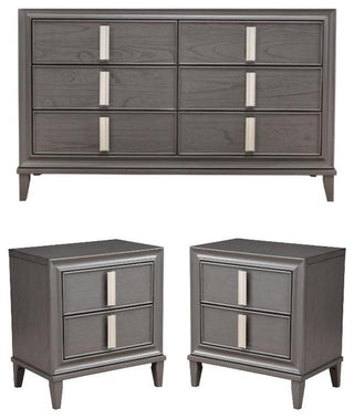 Home Square 3-Piece Set with 6 Drawer Dresser & 2 Nightstands in Dark Gray