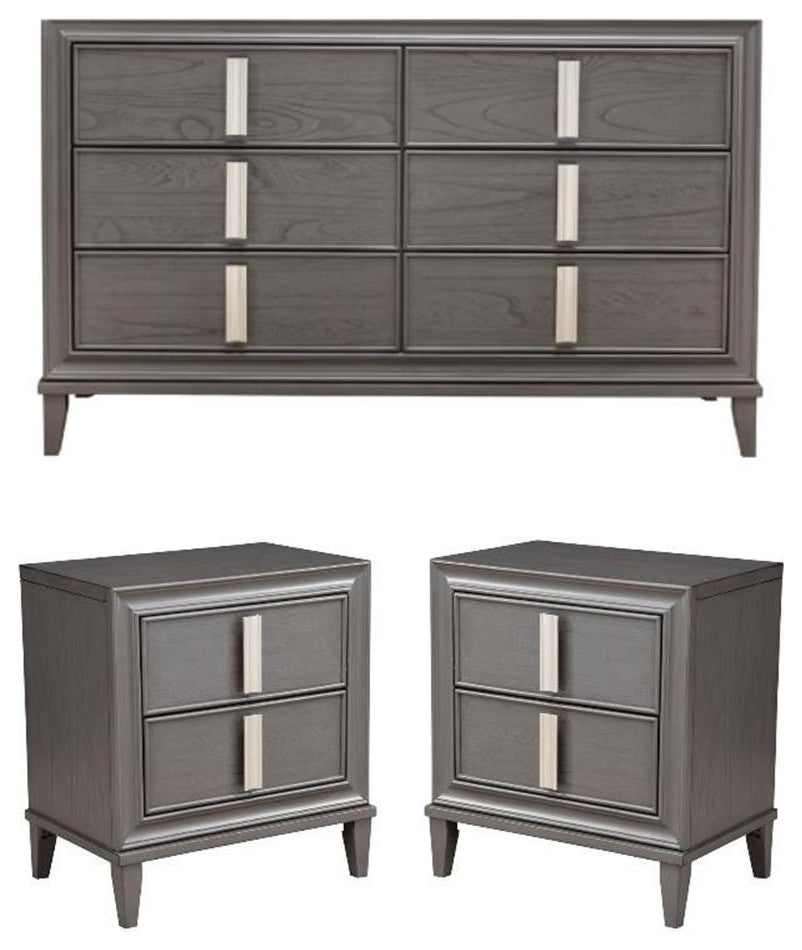 Home Square 3-Piece Set with 6 Drawer Dresser & 2 Nightstands in Dark Gray
