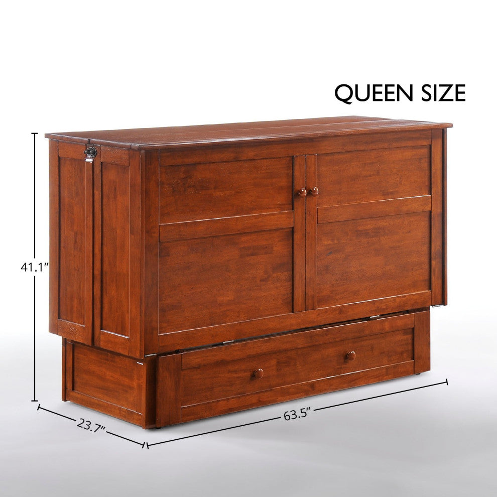 Clover Queen Size Murphy Bed Cabinet With Storage & Charging Ports, Cherry