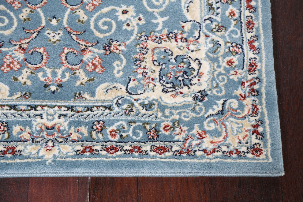 Light Blue Floral Medallion Transitional Turkish Rug Oriental Carpet 3x10