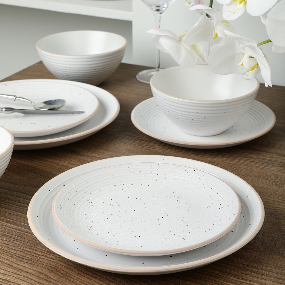 Stone Lain Lauren Stoneware 32 Piece Dinnerware Set, Off White