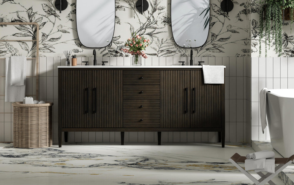 Home Living 72" Double Bathroom Vanity, Chocolate Oak