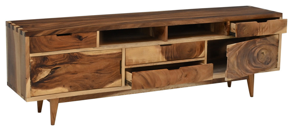 Marsonia Live Edge Suar Wood Media Center/Buffet With 2 Doors/4 Drawers
