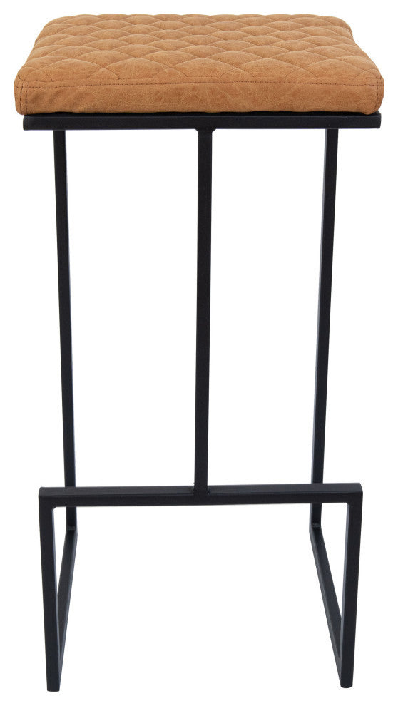 Quincy Square Barstool with Leather Seats and Metal Frame with Footrest, Light Brown
