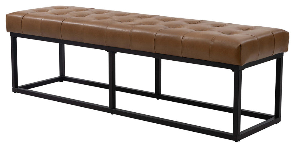 genuine leather bedroom bench, camel