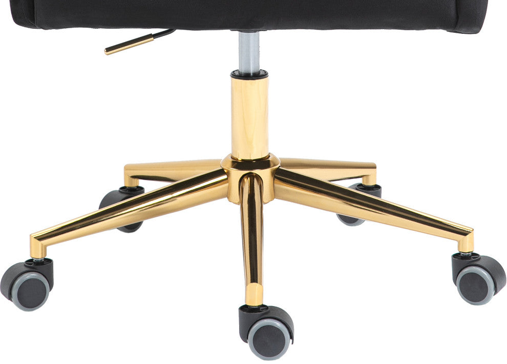 Karina Swivel and Adjustable Velvet Upholstered Office Chair, Black, Gold Base