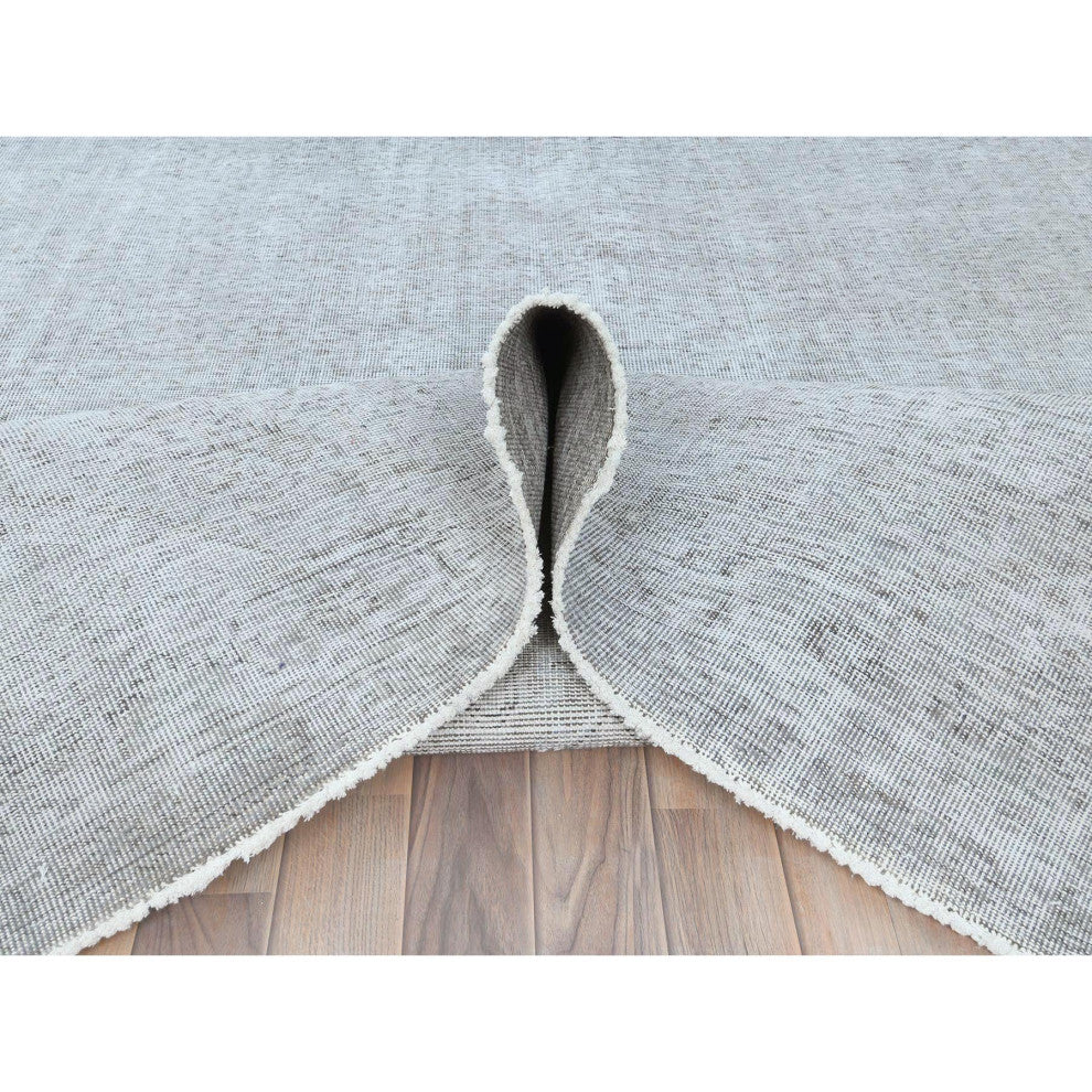Light Gray, Hand Knotted Vintage Persian Tabriz, Worn Wool Rug, 7'0"x10'2"