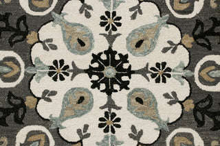 Ornate Gray and White Medallion Round Rug, 7' Round