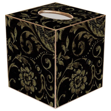 TB855-Black Damask Tissue Box Cover