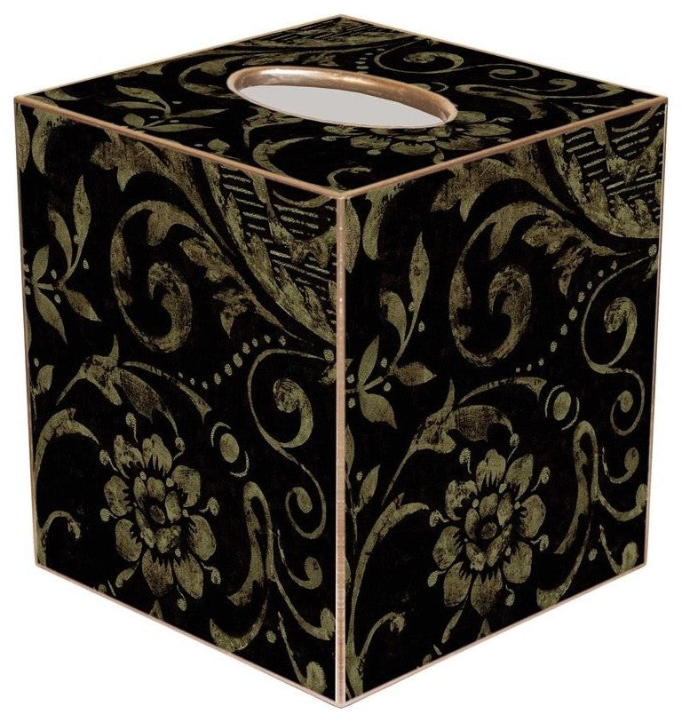 TB855-Black Damask Tissue Box Cover