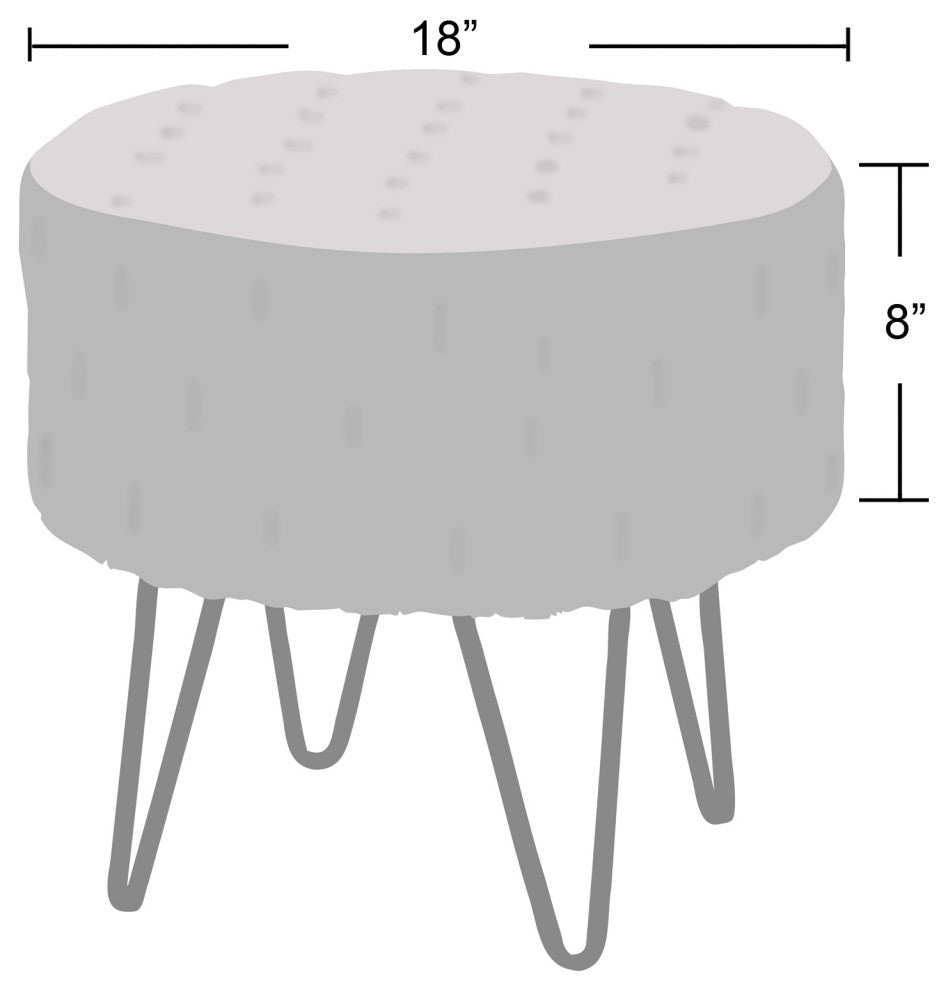 Jacquard Solid Faux Fur Round Ottoman, 18" x 18" x 18", Taupe
