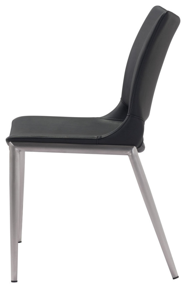 Dining Chair, Set of 2, Faux Vinyl Leather, Steel, Black, Silver, Cafe Bistro