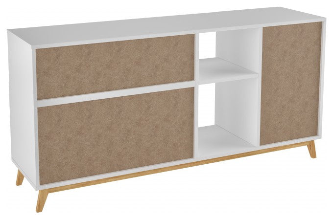 Modern White And Natural Asymmetrical TV Stand