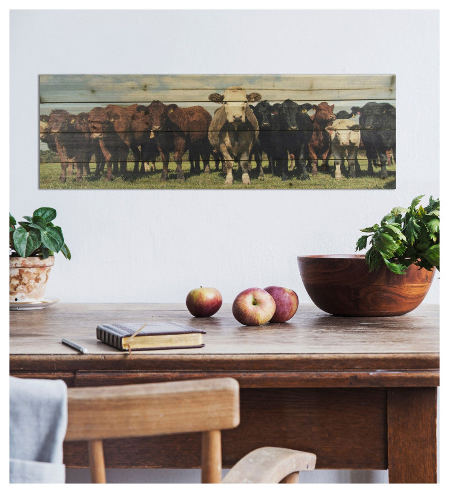 36" Charming Cow Herd Wood Plank Wall Art