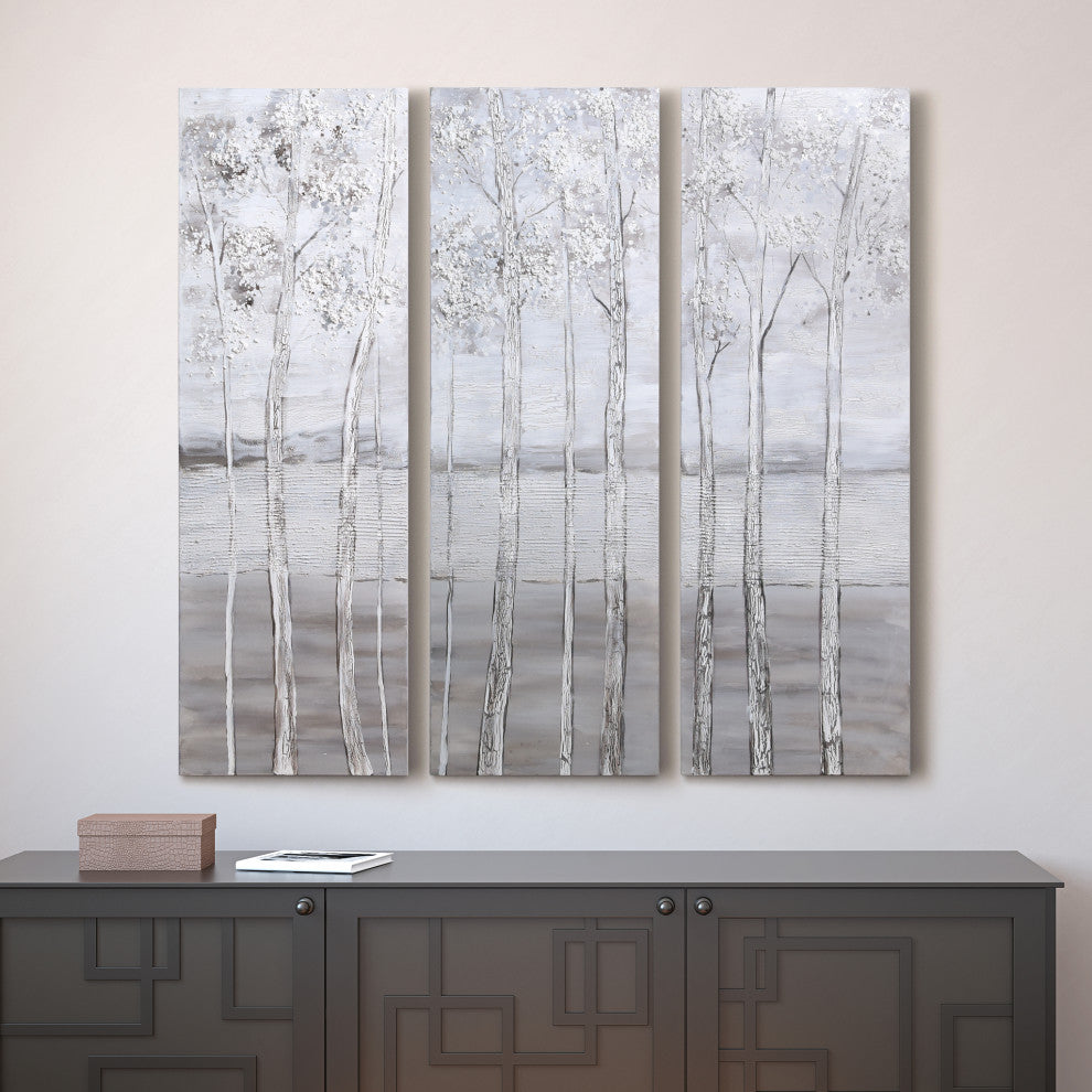 Silver Winter Textured Metallic Hand Painted Wall Art by Martin Edwards
