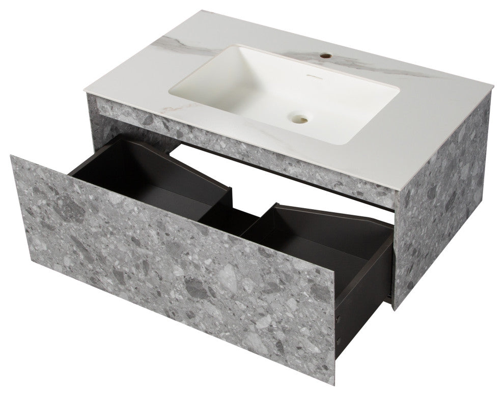 Terazzo Grey Bathroom Vanity with Imitation Stone Design, 36"