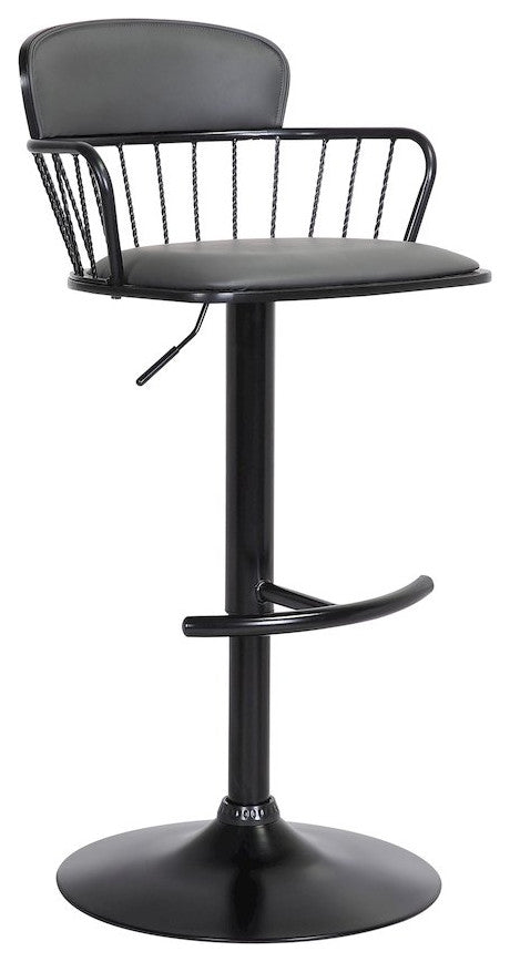 Nash Upholstered Wood Adjustable Bar Stool with Black Metal Base