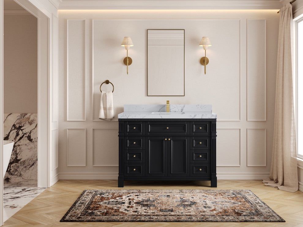 Paris 48" Single Sink Bathroom Vanity, Black 2" Venatino Quartz