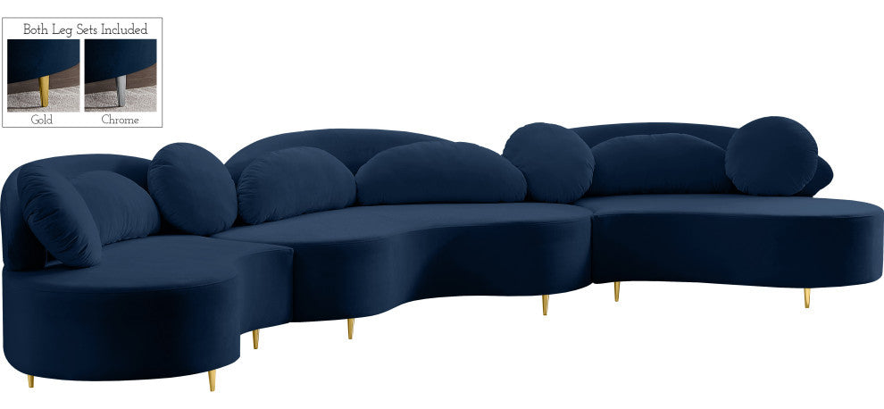 Vivacious Velvet Upholstered 3-Piece Sectional, Navy