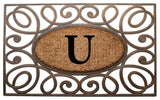 A1HC Rubber & Coir Elegant Circles Princess Doormat, Monogrammed, U