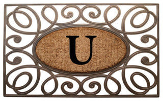 A1HC Rubber & Coir Elegant Circles Princess Doormat, Monogrammed, U
