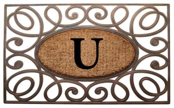 A1HC Rubber & Coir Elegant Circles Princess Doormat, Monogrammed, U