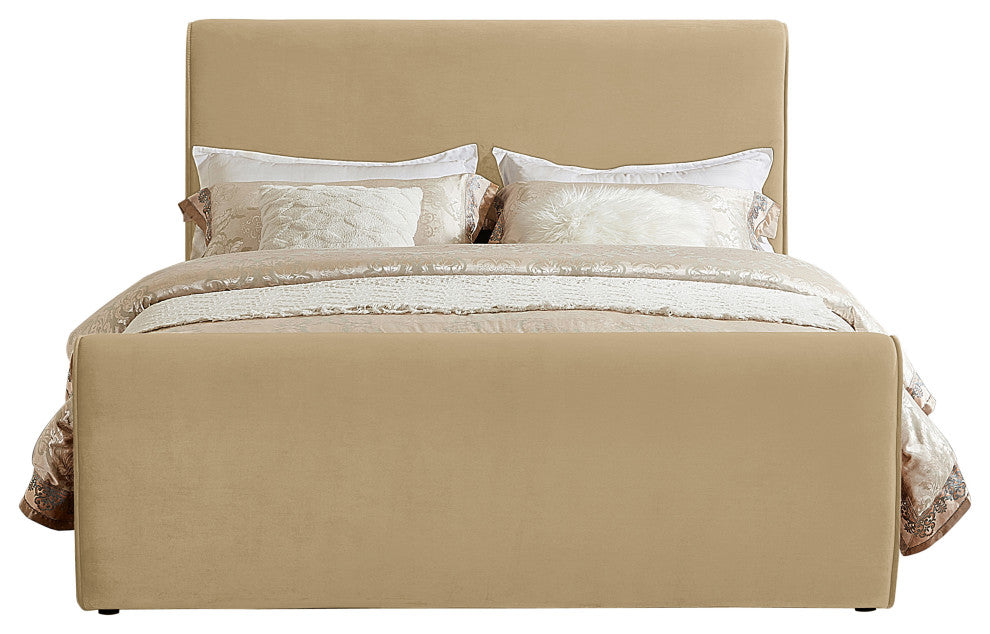 Sloan Black Velvet Full Bed, Camel, Full