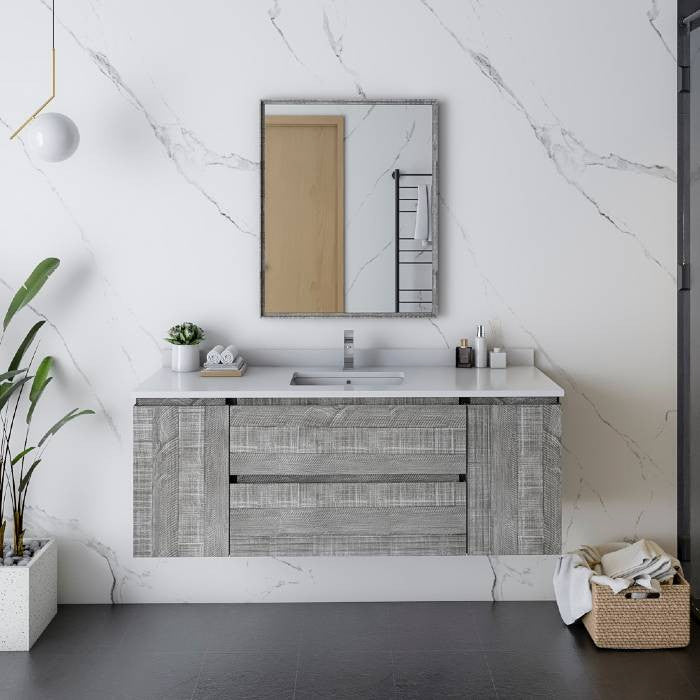 Fresca Formosa 54" Ash Wall Hung Single Sink Modern Vanity Set, Faucet Fft1030bn