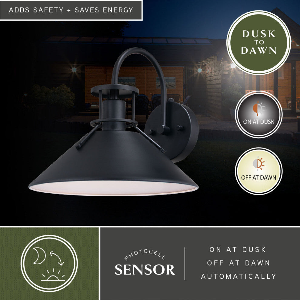 Canton 1 Light Dusk to Dawn Matte Black and White Farmhouse Outdoor Wall Lantern