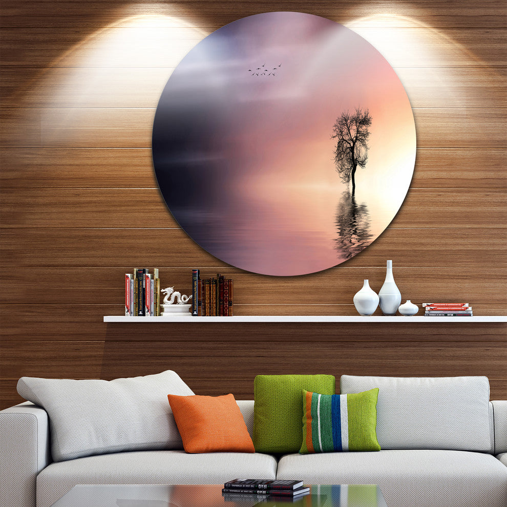 Solitude Tree And Flying Birds, Round Wall Art Landscape, 36"