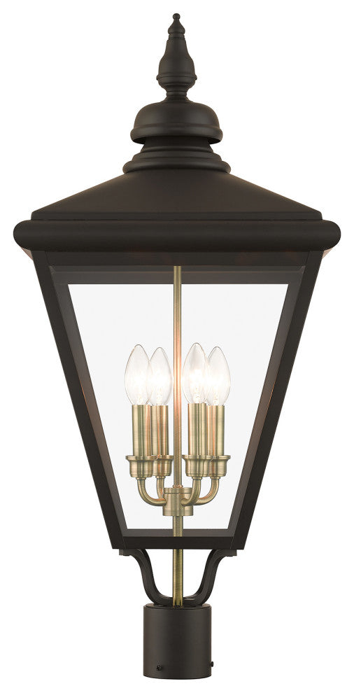 4 Light Bronze Outdoor Extra Large Post Top Lantern, Antique Brass