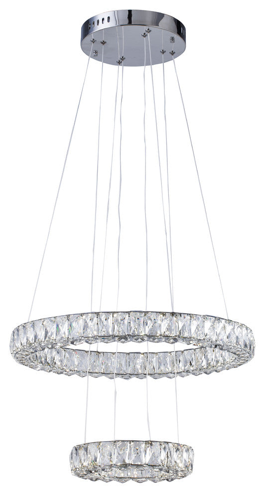 Clear Crystal Triple Sided Double Ring LED Light Fixture With Chrome Frame