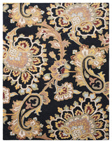 HAND TUFTED WOOL ECO-FRIENDLY AREA RUGS-Black Color, Floral Design