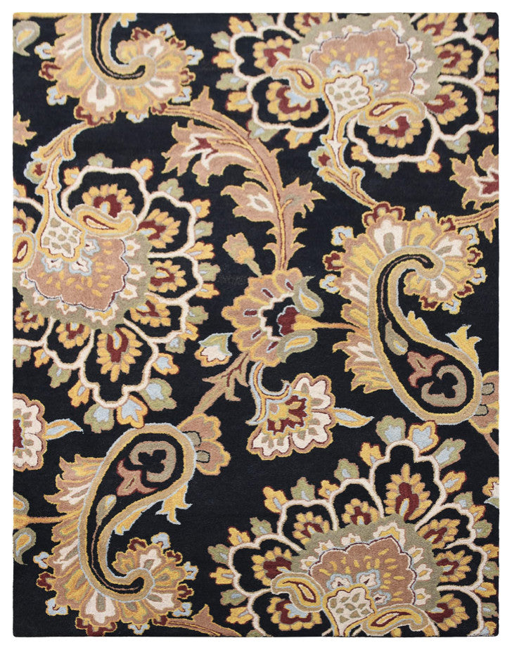 HAND TUFTED WOOL ECO-FRIENDLY AREA RUGS-Black Color, Floral Design