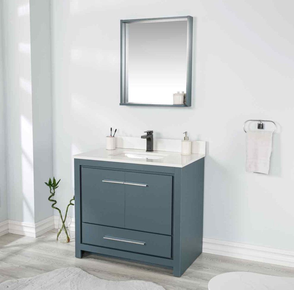 Mila Collection 36" Bathroom Vanity With Sink, Mirror, Countertop, Alasca Blue
