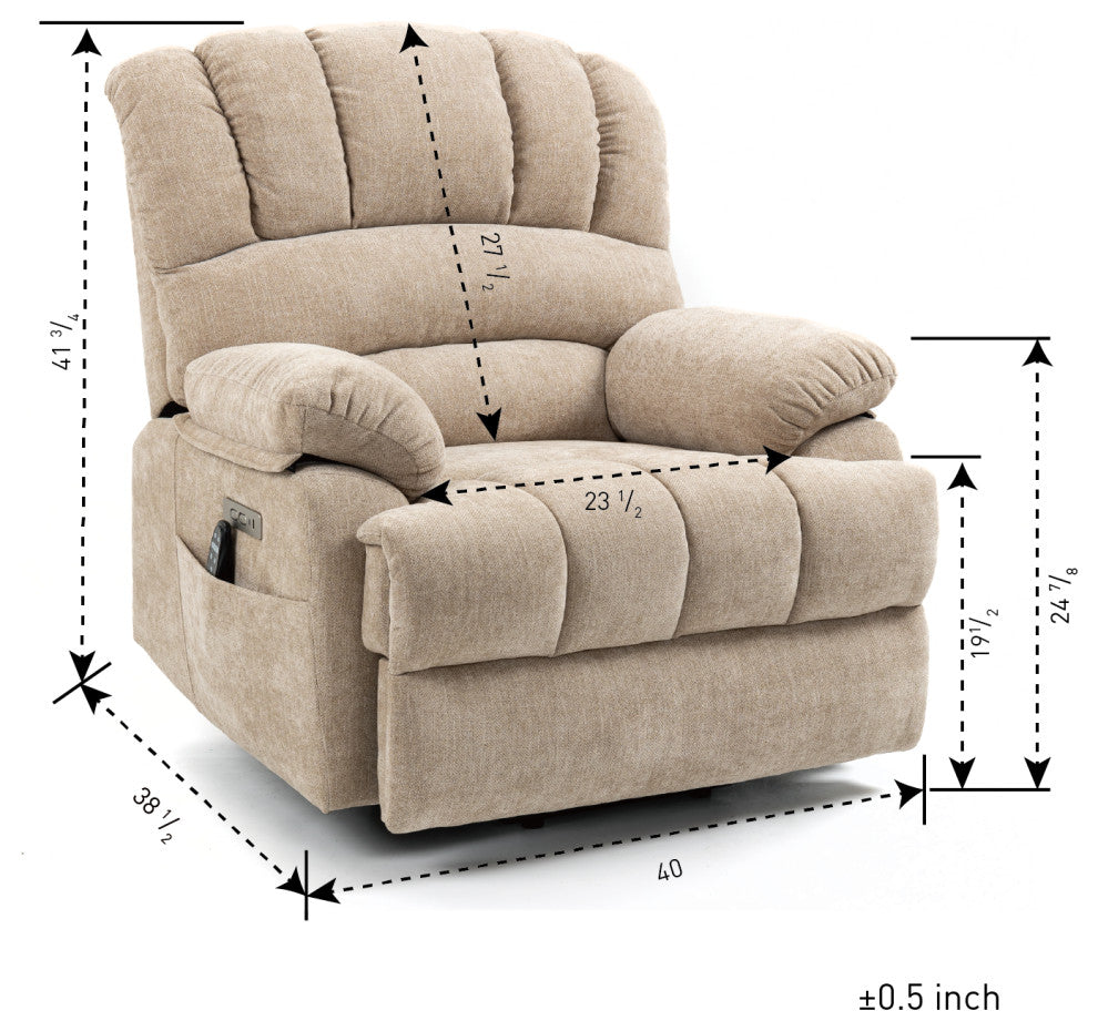 Power Lift Recliner Chair with Massage and Heat Function, 8-Point Vibration, Beige