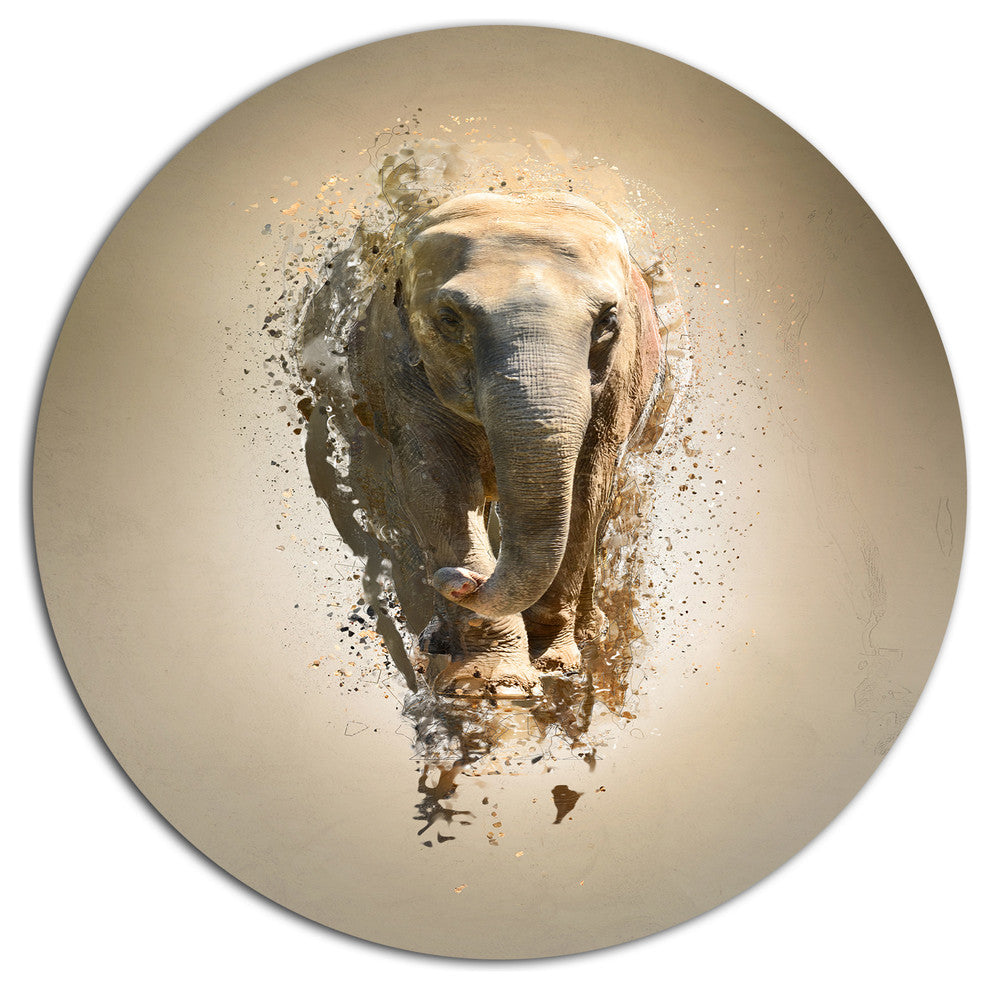 Mammoth Elephant Walking, Animal Disc Metal Artwork, 11"