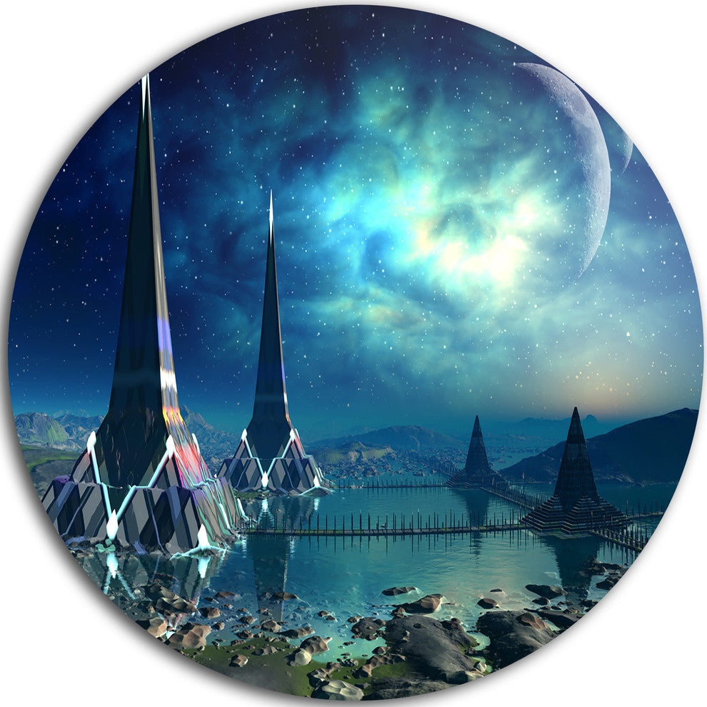 The Towers Of Gremor Alien Planet, Digital Art Round Wall Art, 23"