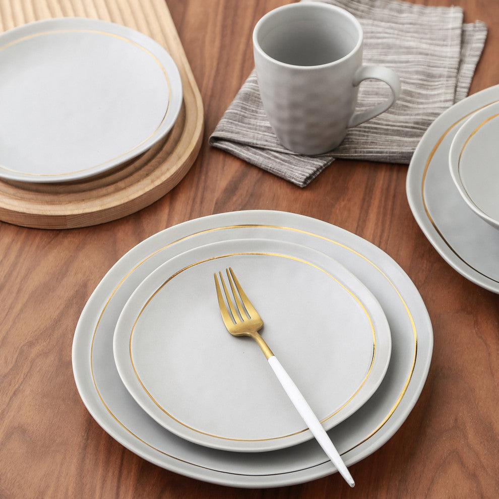 Stone Lain Clara Porcelain 16 Piece Dinnerware Set, Gray