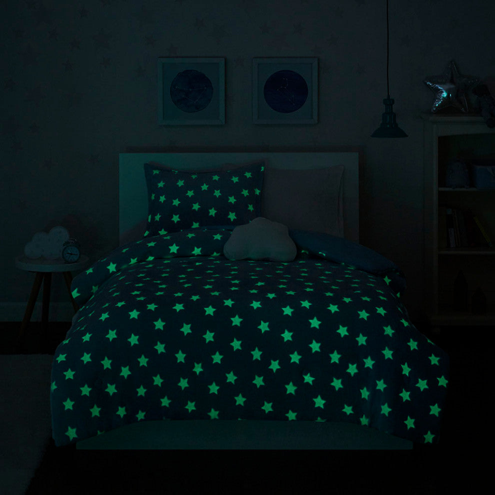 Mi Zone Kids Quinny Glow, The Dark Plush Comforter Set, Aqua