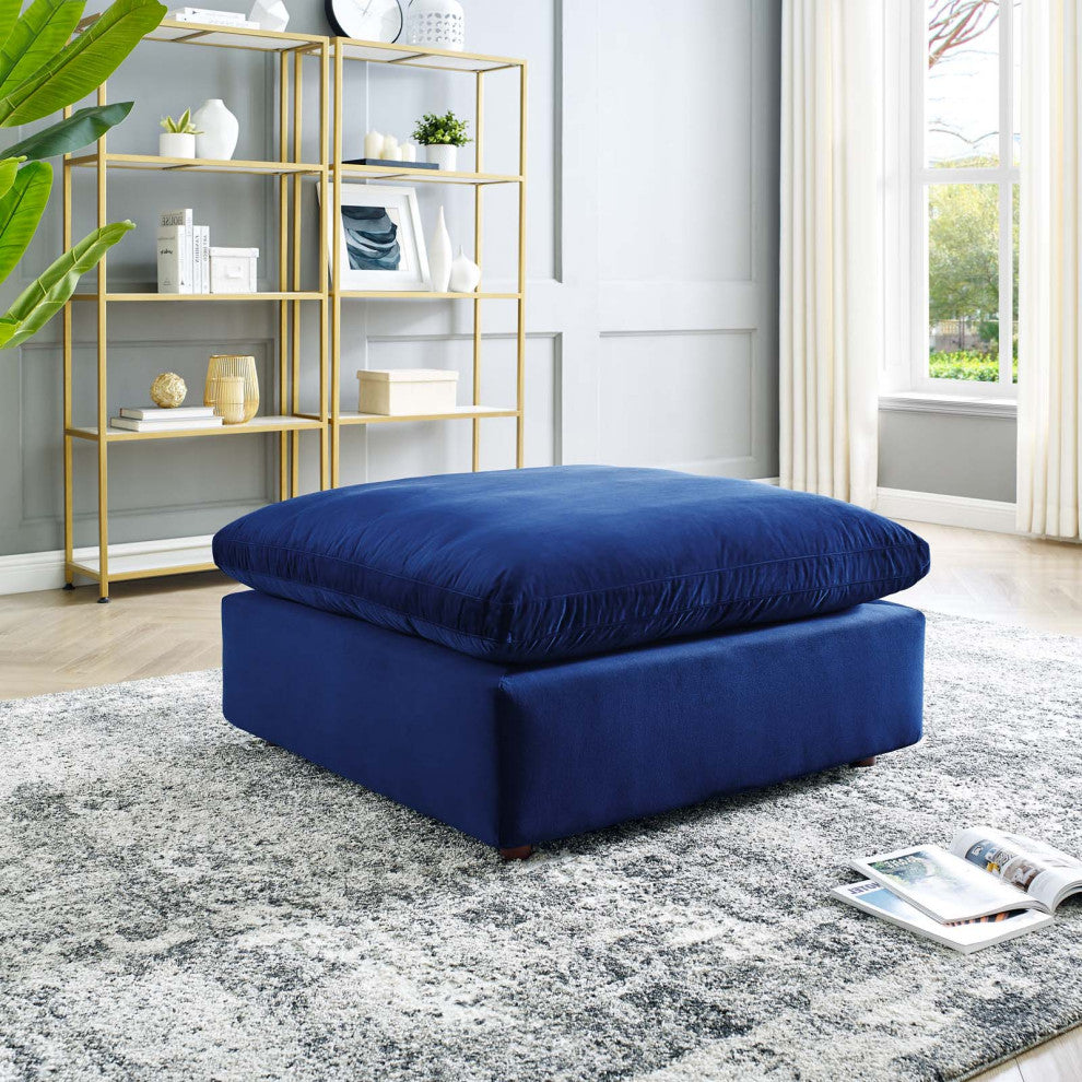 Accent Chair Ottoman, Velvet, Blue Navy, Modern, Living Lounge Hotel Hospitality