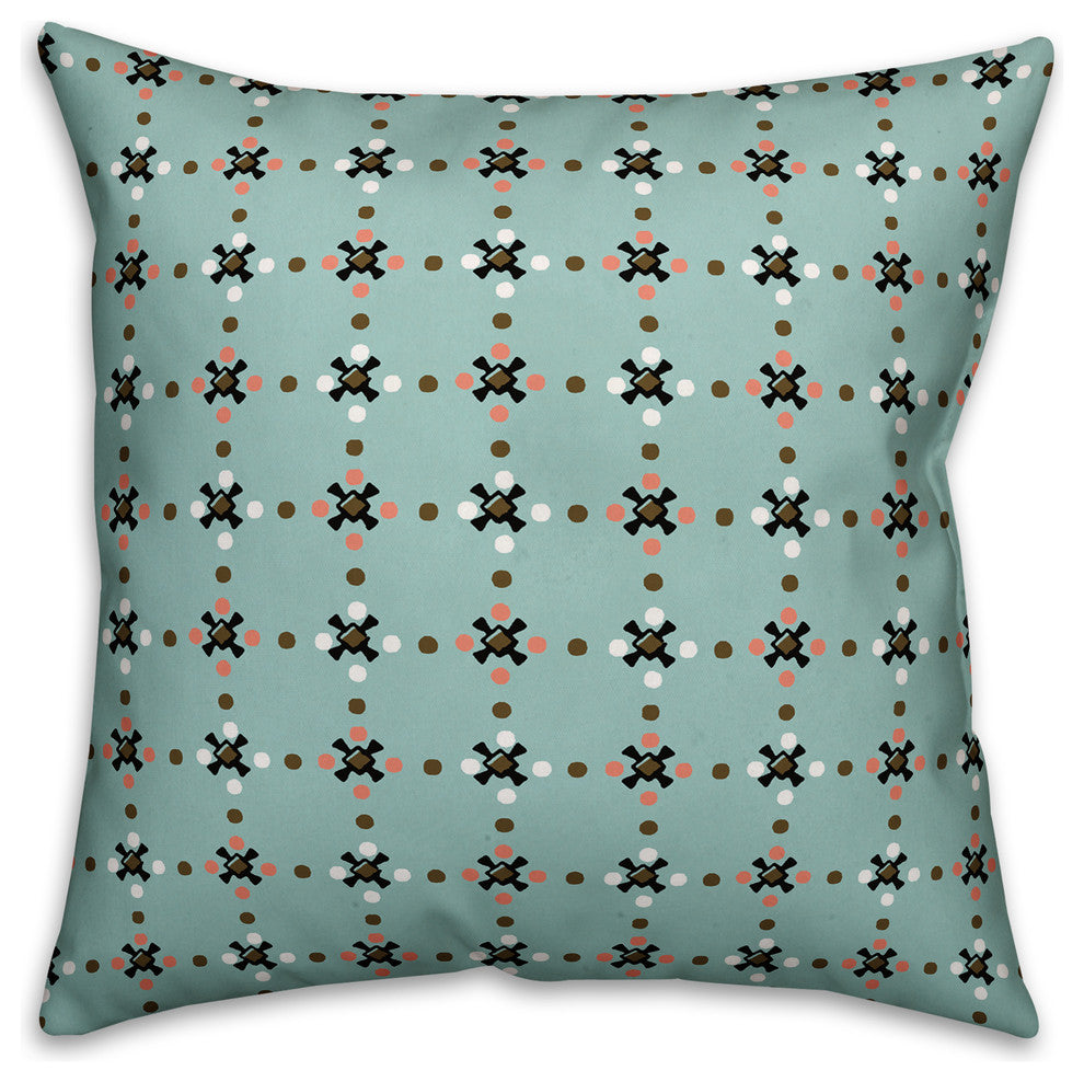 Whimsical Folk Pattern, Blue Throw Pillow, 18"x18"