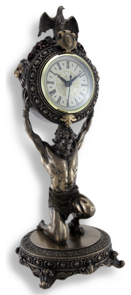 Ornate Bronzed Atlas Table Clock 15 In.