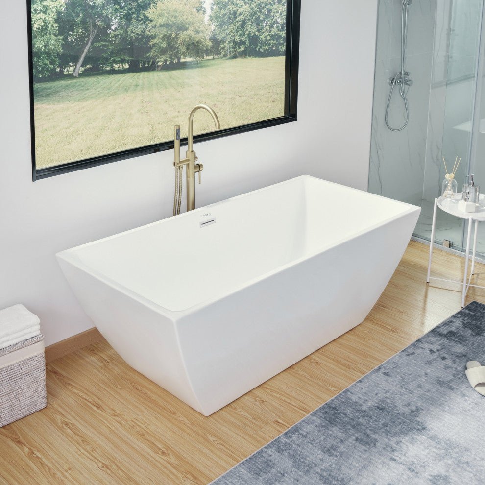 Vanity Art Acrylic Freestanding Soaking Bathtub, Pure White, 59"