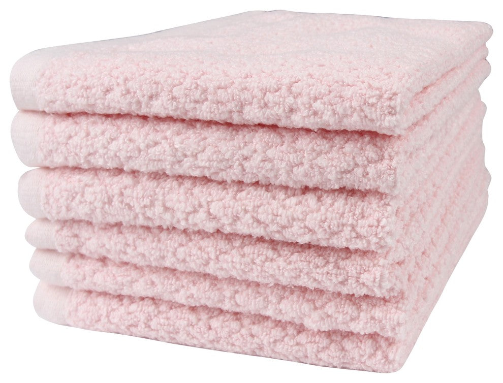Everplush Diamond Jacquard Washcloth Towel Set, Pack of 6, Pale Pink