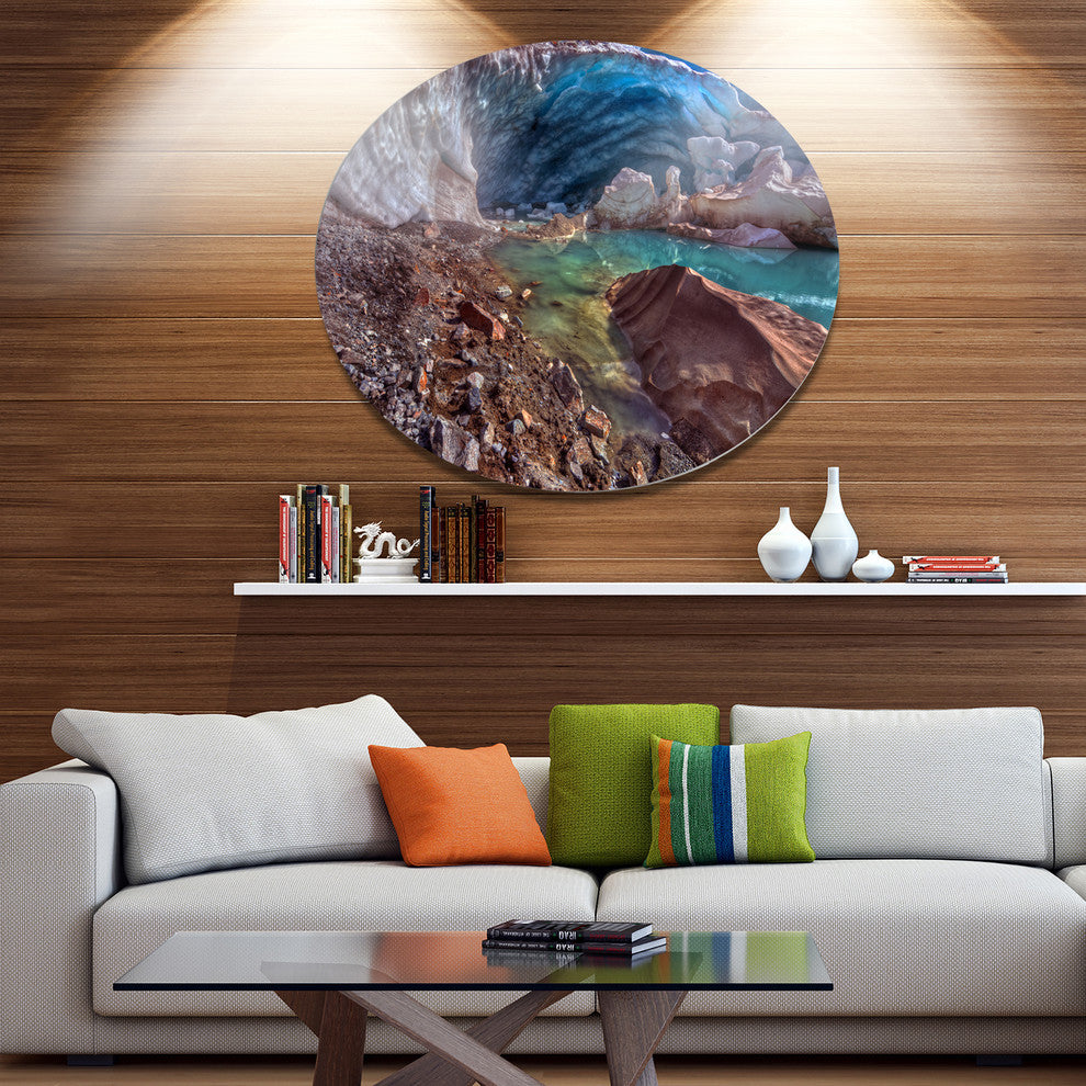 Stylish And Colorful Glacier Cave, Landscape Disc Metal Wall Art, 23"