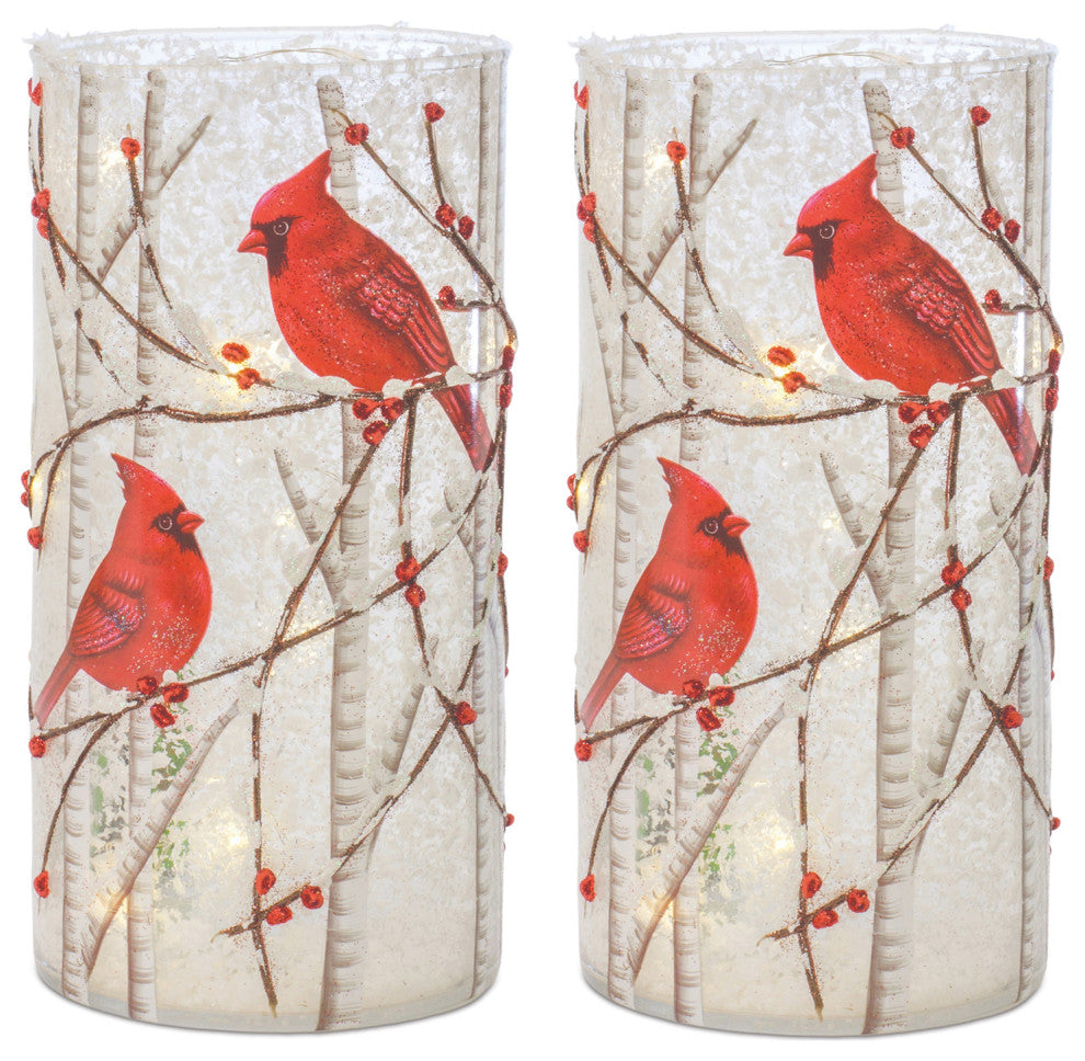 LED Cardinal Bird Luminary, Set of 2