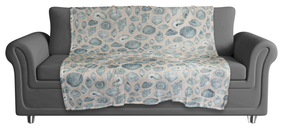 Blue Multi Shell on Blush 50 x 60 Coral Fleece Blanket